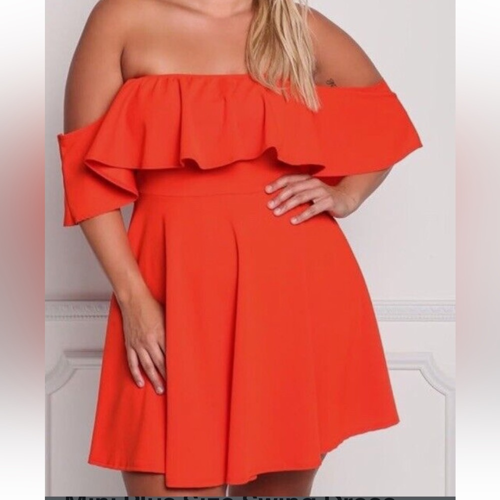 New ROSIANNA Women's Off Shoulder Strapless Ruffle Mini Plus Size Swing Dress